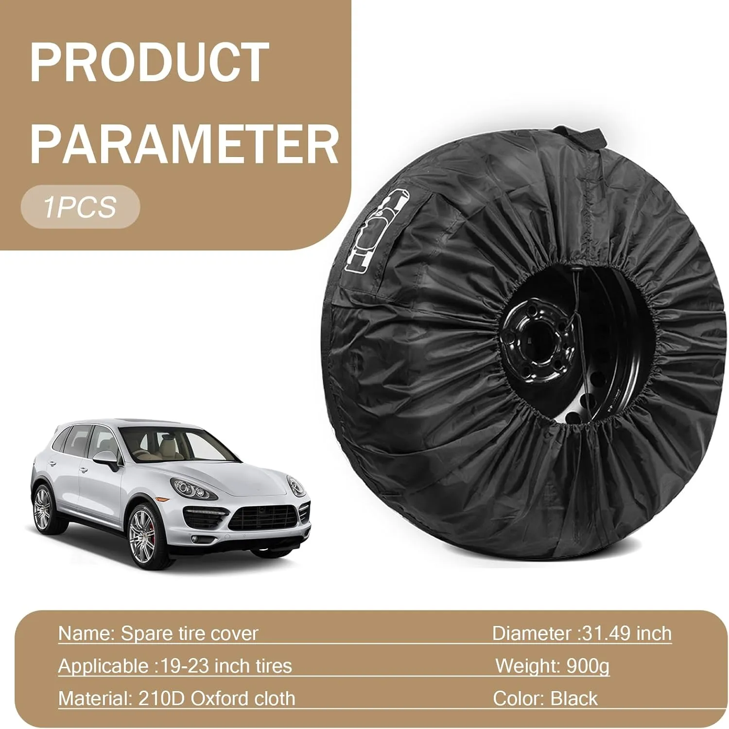1 PC Car Spare Tire Cover, 48.81" x 23.62" Dust and Scratch-Proof Portable Tire Totes, Tire Wheel Protector with Pocket & Handle, Universal for Most Cars (Black)