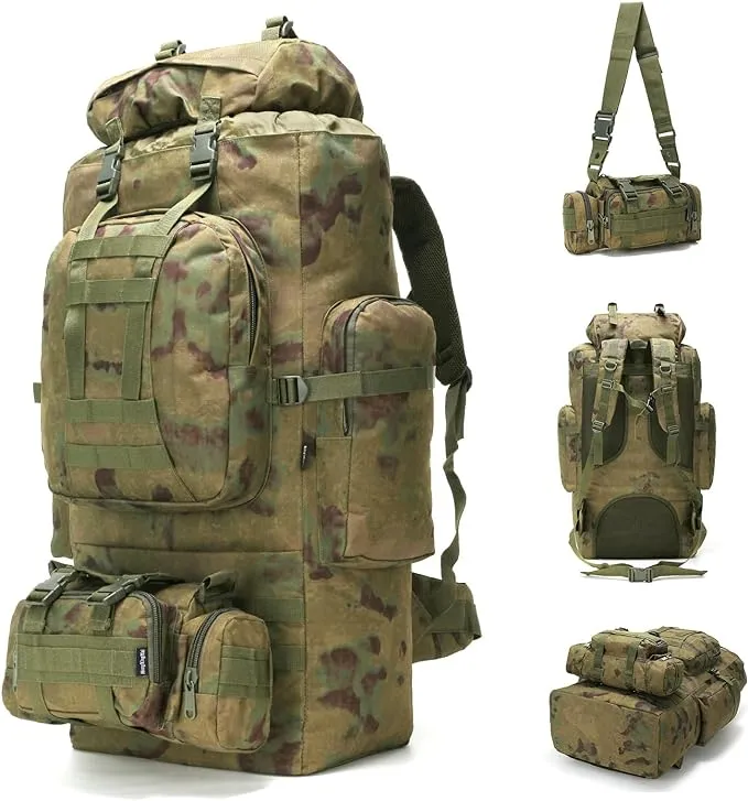100L Camping Hiking Backpack,Molle military Tactical rucksack backpack,Waterproof Lightweight Hiking Backpack (Ruin Green)