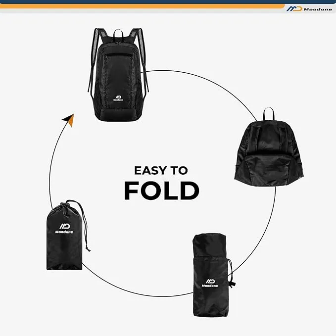 15L Hiking Daypack - Water Resistant Lightweight Packable Backpack for Travel Camping Outdoor - Black