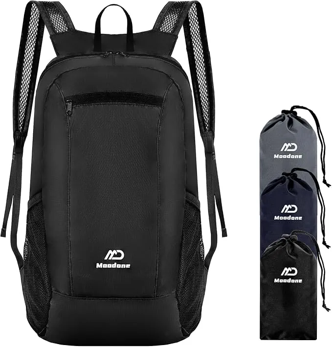 15L Hiking Daypack - Water Resistant Lightweight Packable Backpack for Travel Camping Outdoor - Black