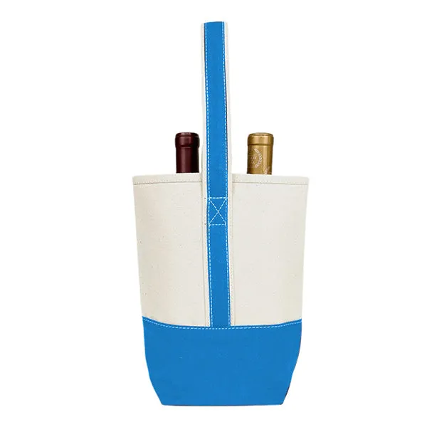 16 Oz. Premium Blue Canvas 2 Bottle Wine Tote Bag (Q881211)