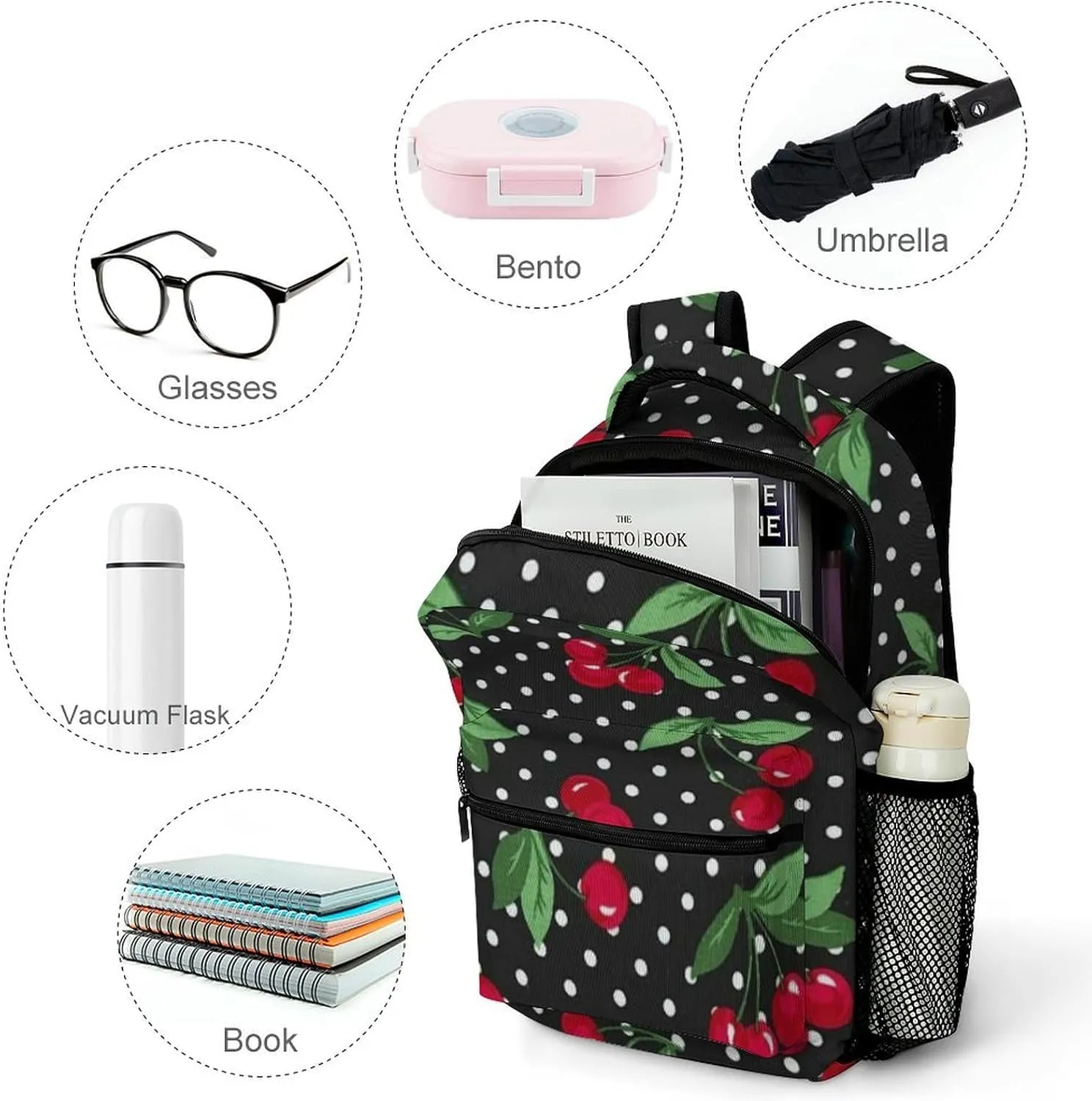 17 Inch Backpack Pattern Of The Cherry Laptop Backpack Shoulder Bag School Bookbag Casual Daypack