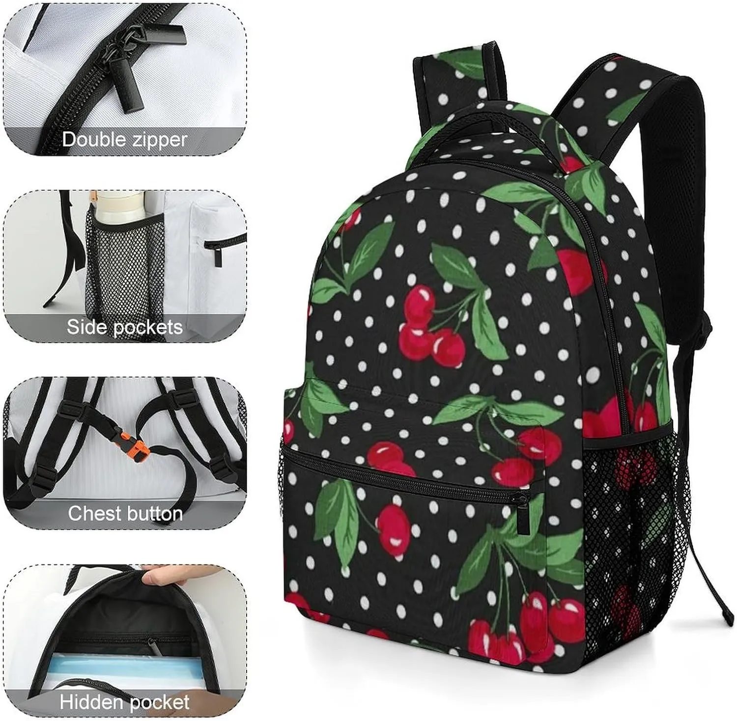 17 Inch Backpack Pattern Of The Cherry Laptop Backpack Shoulder Bag School Bookbag Casual Daypack