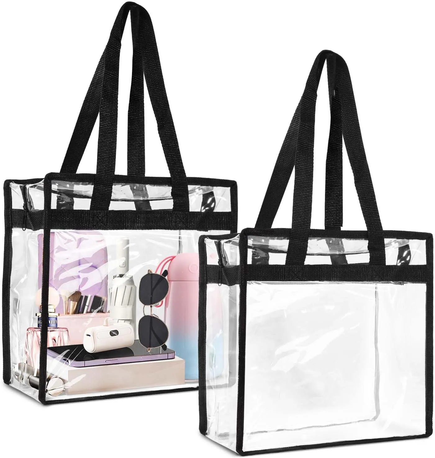 2 Pack Large Clear Stadium Approved Bags Plastic Tote Bags with Zippers and Handles for Concerts, Sporting Events, Gym