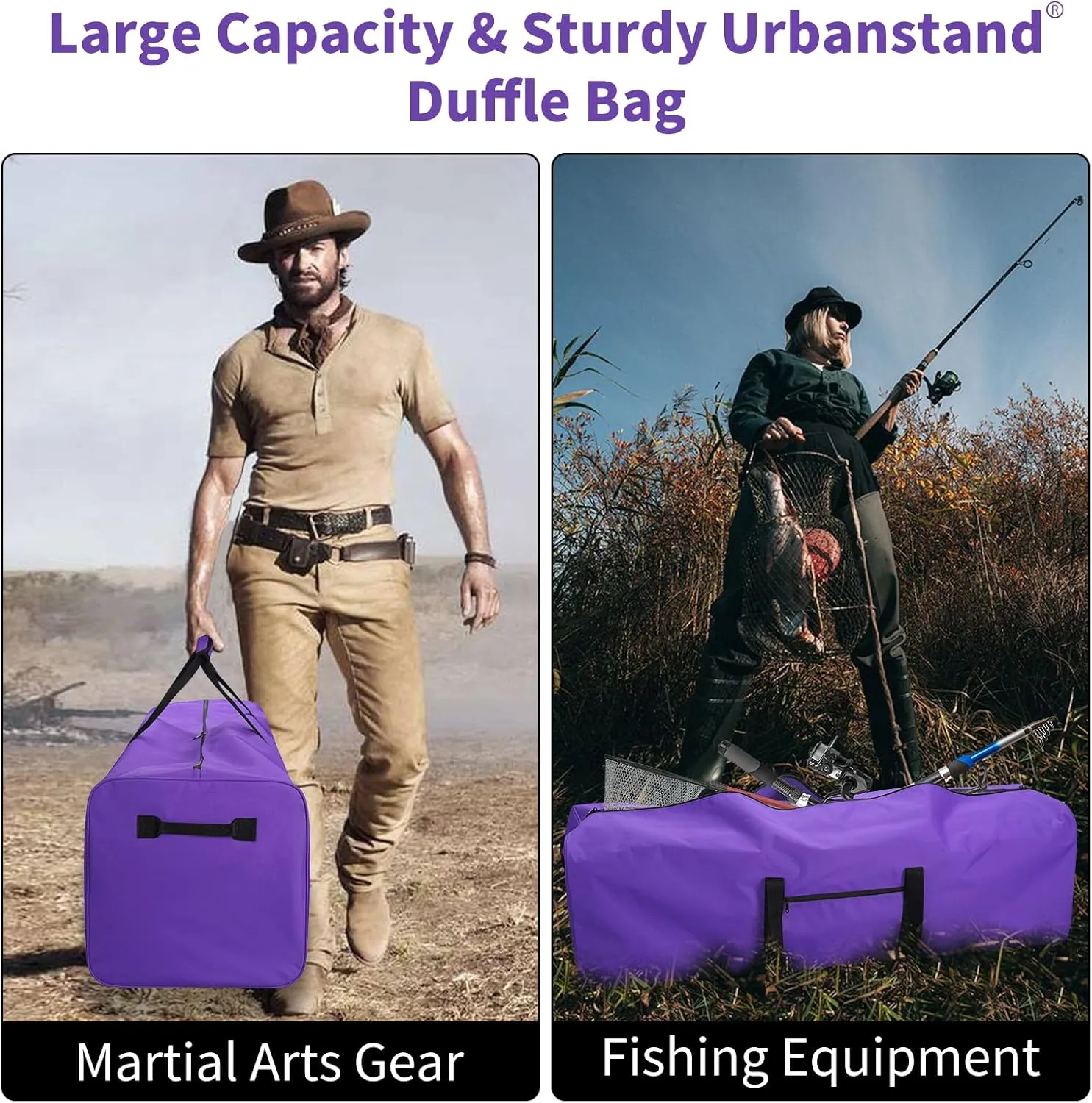 48 Inch Travel Duffle Bag Extra Large Sport Equipment Duffel Bags with 2-way Lockable Zippers Purple