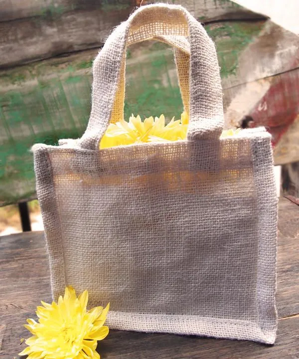 6 ct Small Burlap Party Favor Bags / Jute Gift Tote Bags - Pack of 6