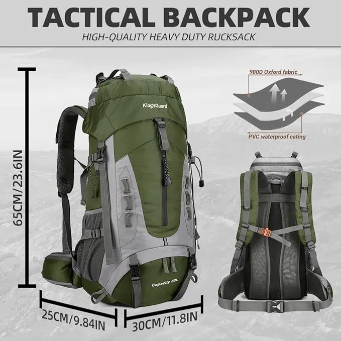 60L Hiking Backpack Large Waterproof Camping Backpack for Men and Women Lightweight Frameless Backpacking Backpack with Rain Cover (Army Green)