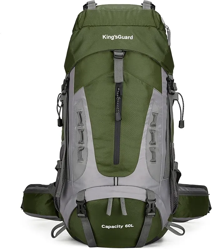 60L Hiking Backpack Large Waterproof Camping Backpack for Men and Women Lightweight Frameless Backpacking Backpack with Rain Cover (Army Green)