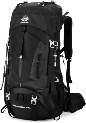 60L Hiking Backpack Men Camping Backpack with rain cover Lightweight Backpacking Backpack Travel Backpack (Black)