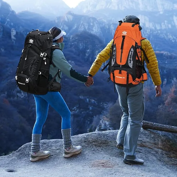 60L Hiking Backpack Men Camping Backpack with rain cover Lightweight Backpacking Backpack Travel Backpack (Black)