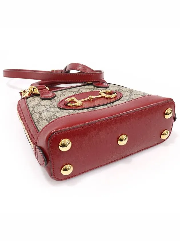 640716 GG Supreme Canvas Red Leather Horsebit 1955 Mini Top Handle Bag 2WAY