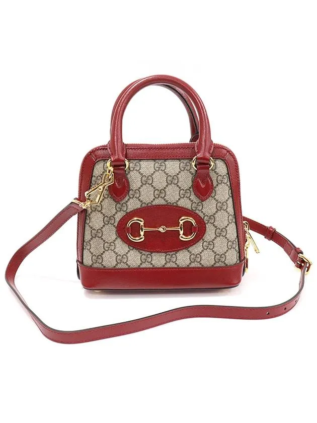 640716 GG Supreme Canvas Red Leather Horsebit 1955 Mini Top Handle Bag 2WAY
