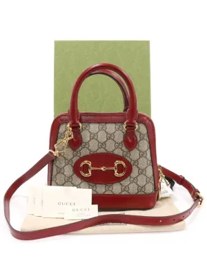 640716 GG Supreme Canvas Red Leather Horsebit 1955 Mini Top Handle Bag 2WAY