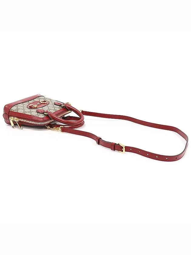 640716 GG Supreme Canvas Red Leather Horsebit 1955 Mini Top Handle Bag 2WAY
