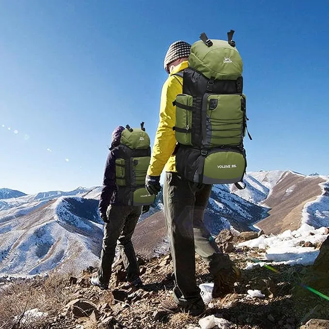 90L Hiking Backpack, Waterproof Camping Bag with Rain Cover, Lightweight Backpacking Back Pack - No Frame (Army Green)