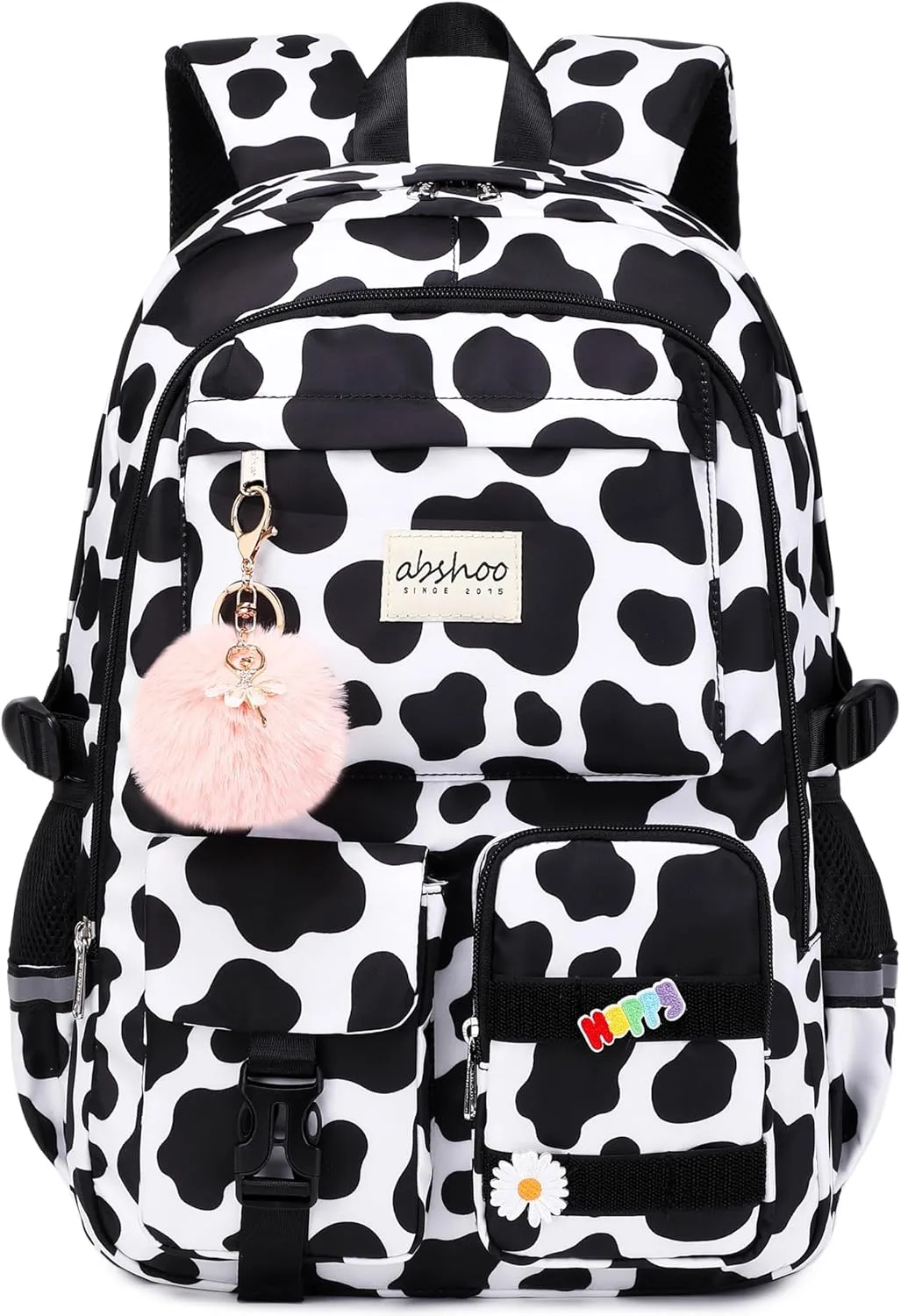 abshoo Big Student Laptop Backpack For College Women Middle High School Teen Girls Bookbag Travel Daypack (Cow Print Black)