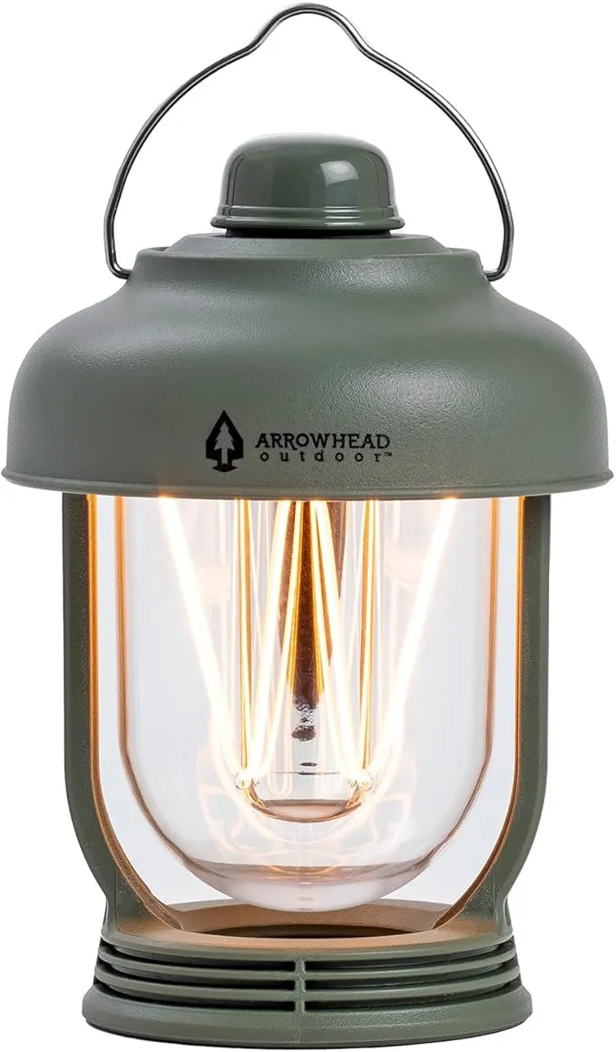 ARROWHEAD OUTDOOR 6-inch LED Camping Lantern, 4 Lighting Modes, USB-C Charging, IP6X, Max. 280 Lumens, Carabiner Included, Army Green