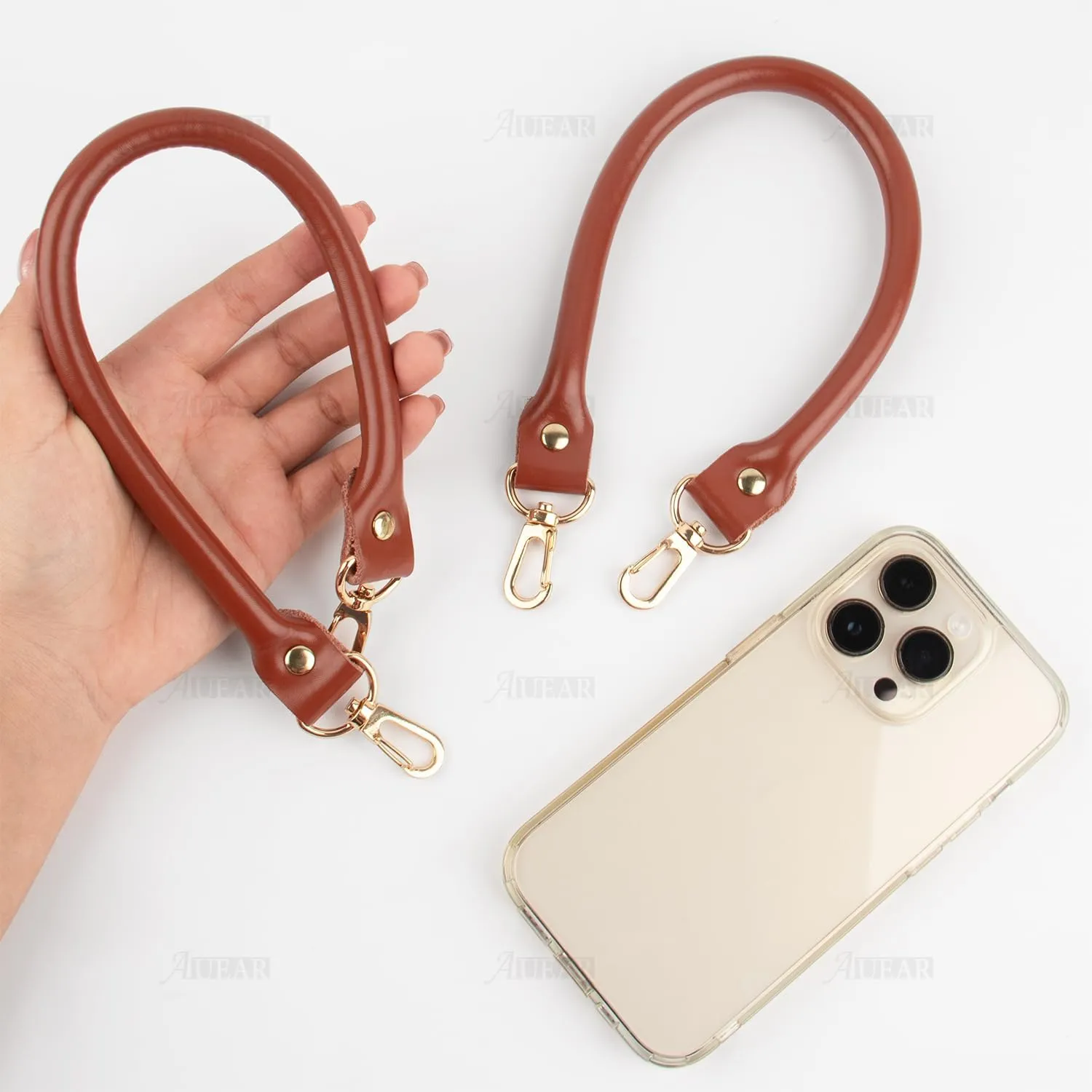 AUEAR, Replacement Handles Purses Straps Brown Handbag Strap for Small Handmade Straw Bag (15.7 Inches, Style A, 2 Pack)