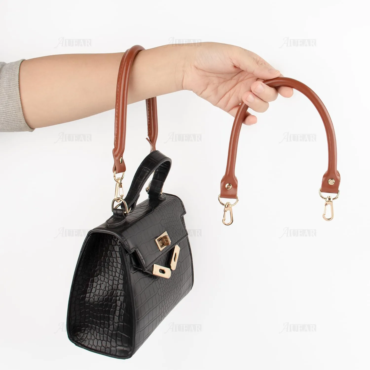 AUEAR, Replacement Handles Purses Straps Brown Handbag Strap for Small Handmade Straw Bag (15.7 Inches, Style A, 2 Pack)