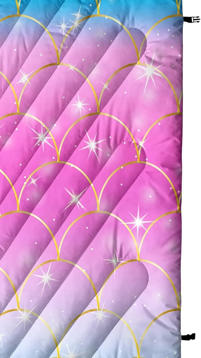 Axolotl Mermaid Scales Outdoor Puffy Camping Blanket,Rainbow Portable Outdoor Blanket,Glitter Starry Lightweight Camping Blanket,Sparkly Waterproof Backpacking for Traveling Picnic,Purple,Blue,Pink
