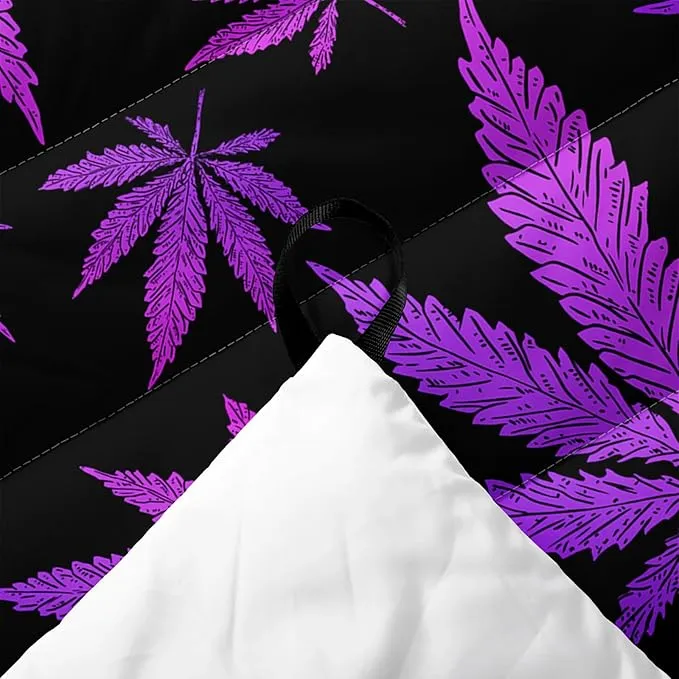 Axolotl Purple Black Leaves Puffy Camping Blanket,Floral Botanical Packable Outdoor Blanket,Needle Leaf Lightweight Waterproof Camping Blanket,Waterproof Backpacking for Camping,Sleeping,Hiking,Picnic