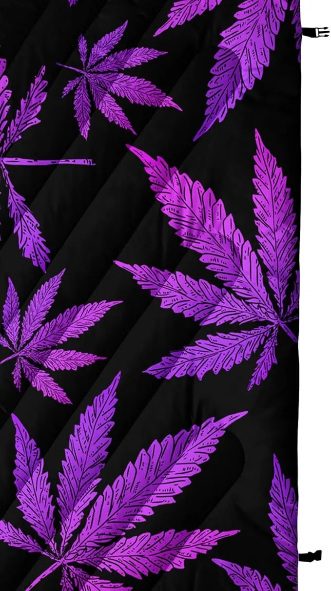 Axolotl Purple Black Leaves Puffy Camping Blanket,Floral Botanical Packable Outdoor Blanket,Needle Leaf Lightweight Waterproof Camping Blanket,Waterproof Backpacking for Camping,Sleeping,Hiking,Picnic