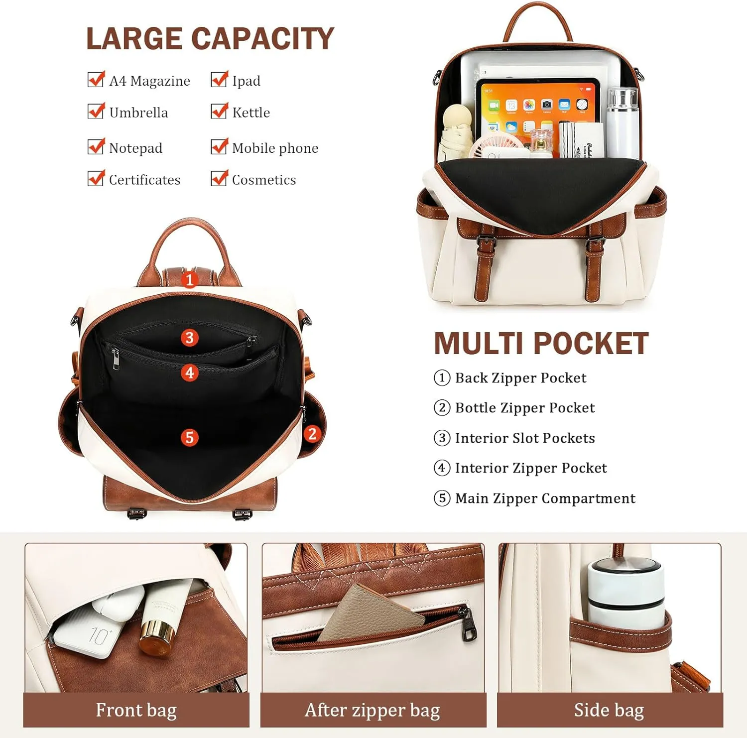 Backpack Purse for Women PU Leather Back Packs Designer Ladies Shoulder Bag Fashion Faux Work Travel Handbags