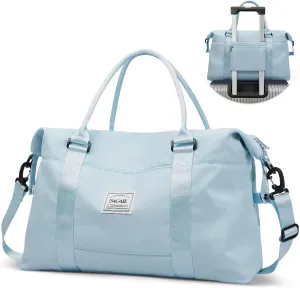 BAGAIL Travel Duffel Bag, Weekender Bags for Women, Overnight Gym Carry On Tote Bag with Wet Pocket, Hospital Mom Bag for Labor and Delivery - Light Blue