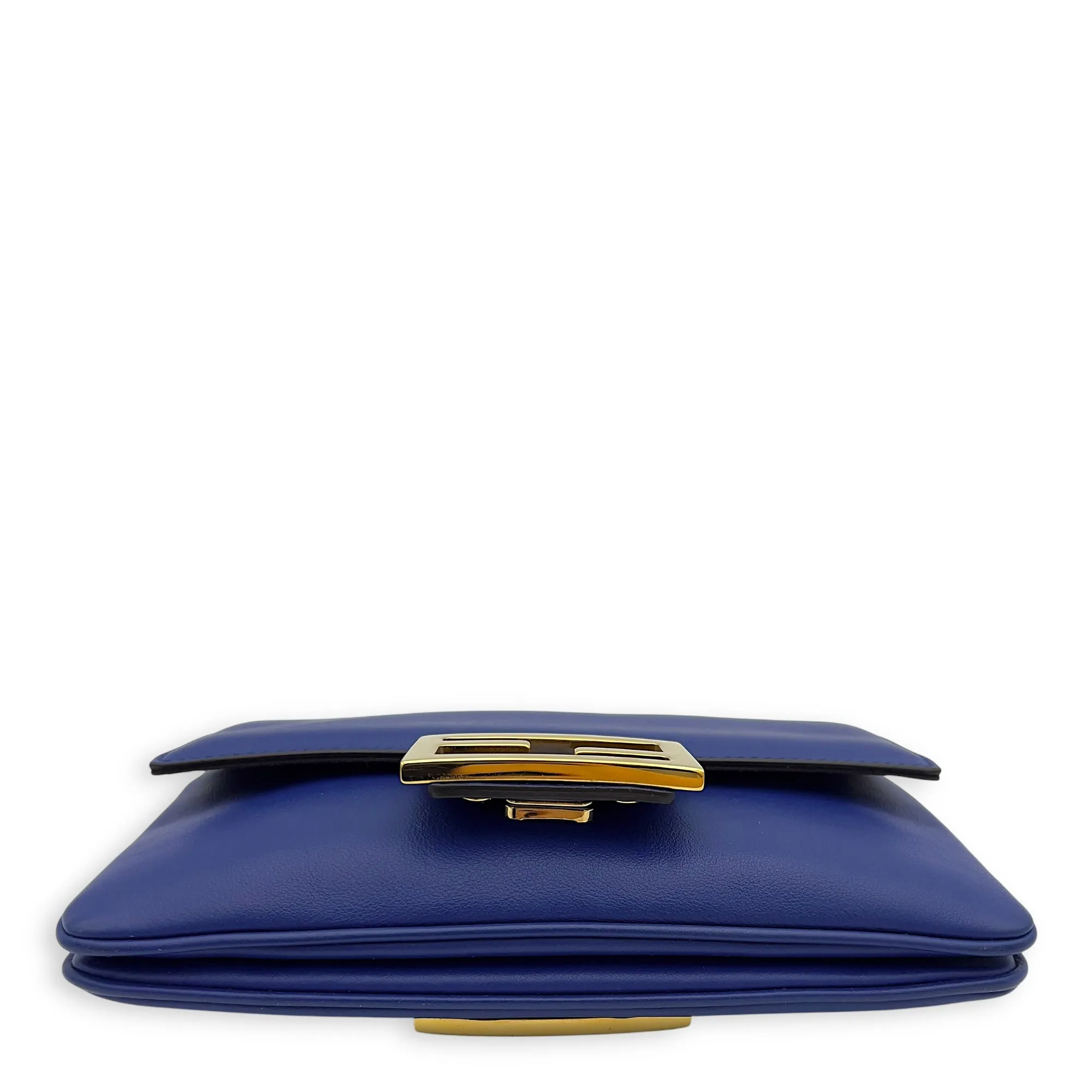 Baguette Blue Crossbody Bag in Calfskin, Gold hardware