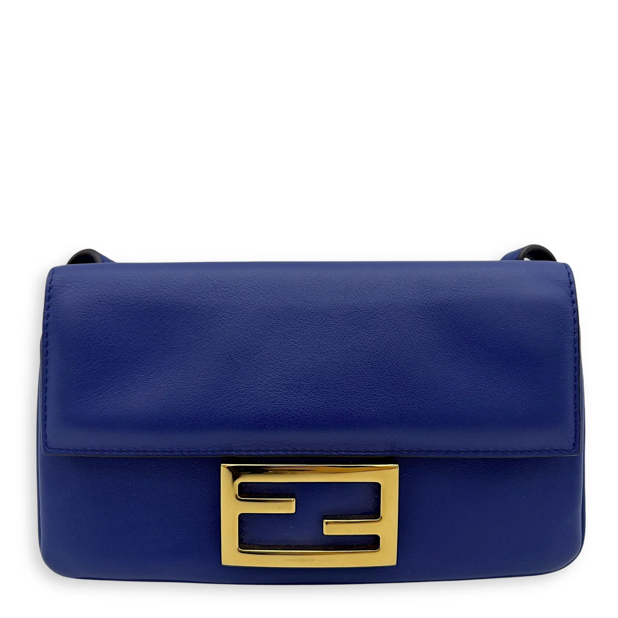 Baguette Blue Crossbody Bag in Calfskin, Gold hardware