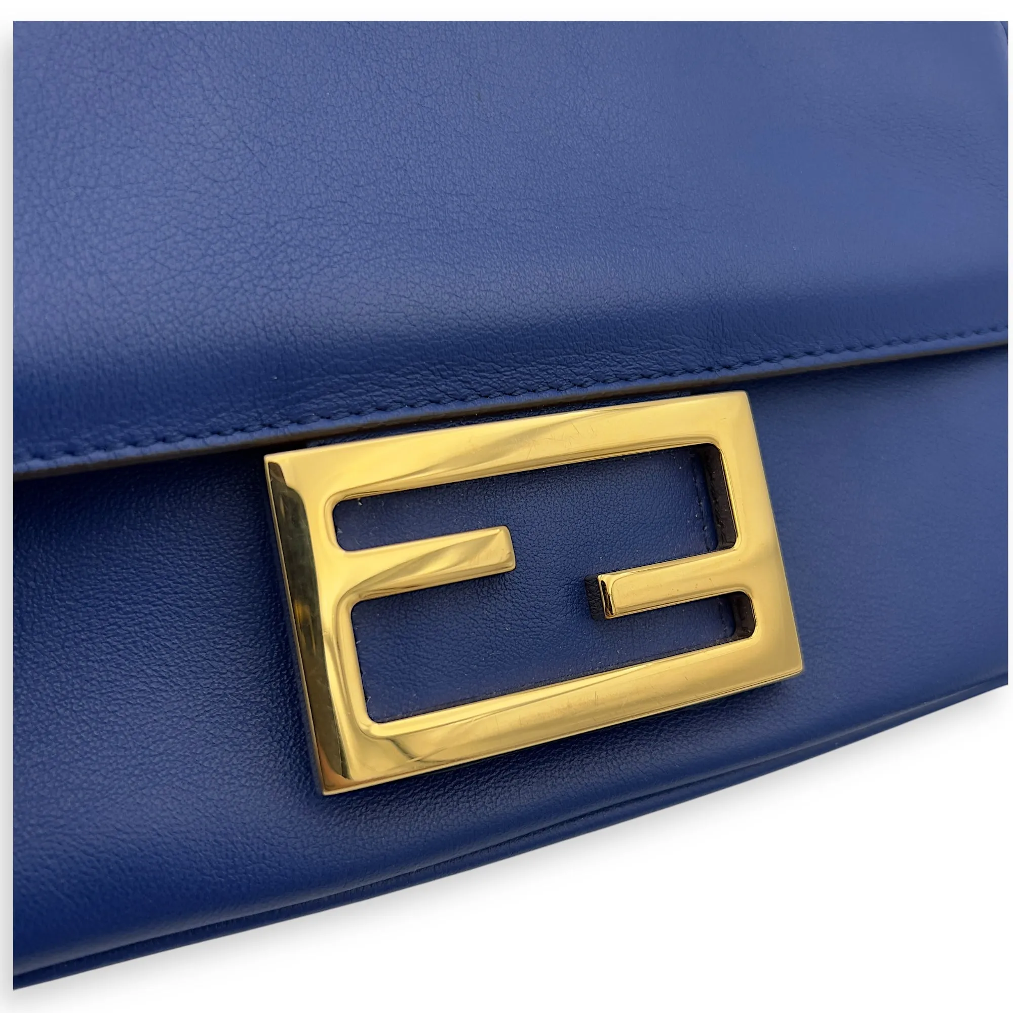 Baguette Blue Crossbody Bag in Calfskin, Gold hardware