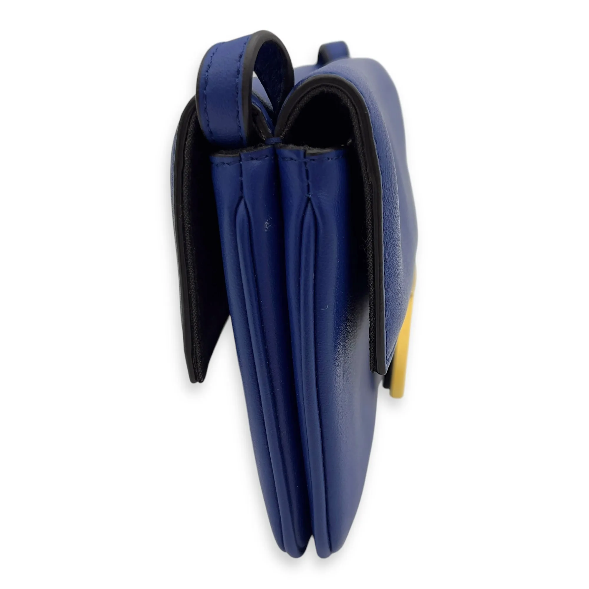 Baguette Blue Crossbody Bag in Calfskin, Gold hardware
