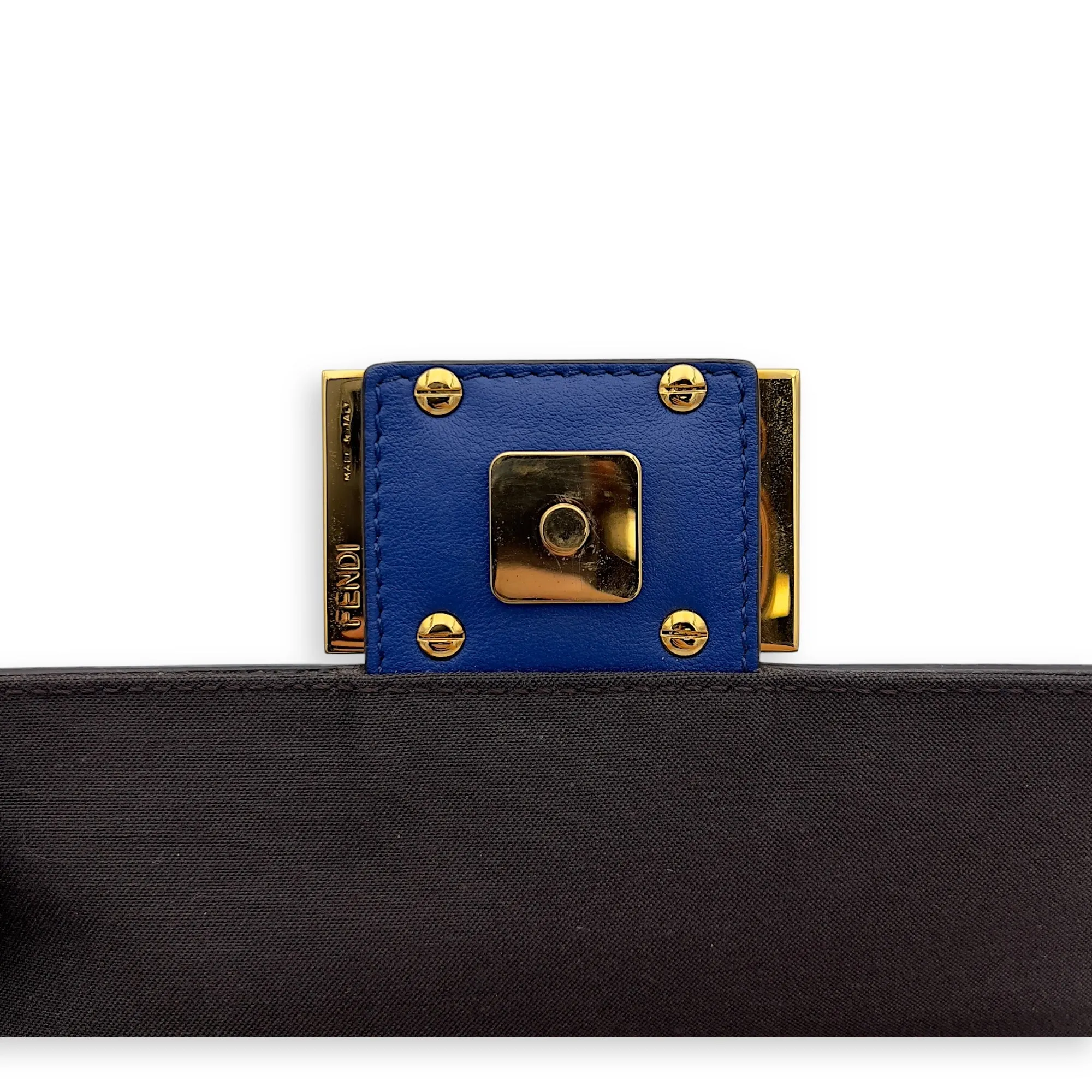 Baguette Blue Crossbody Bag in Calfskin, Gold hardware