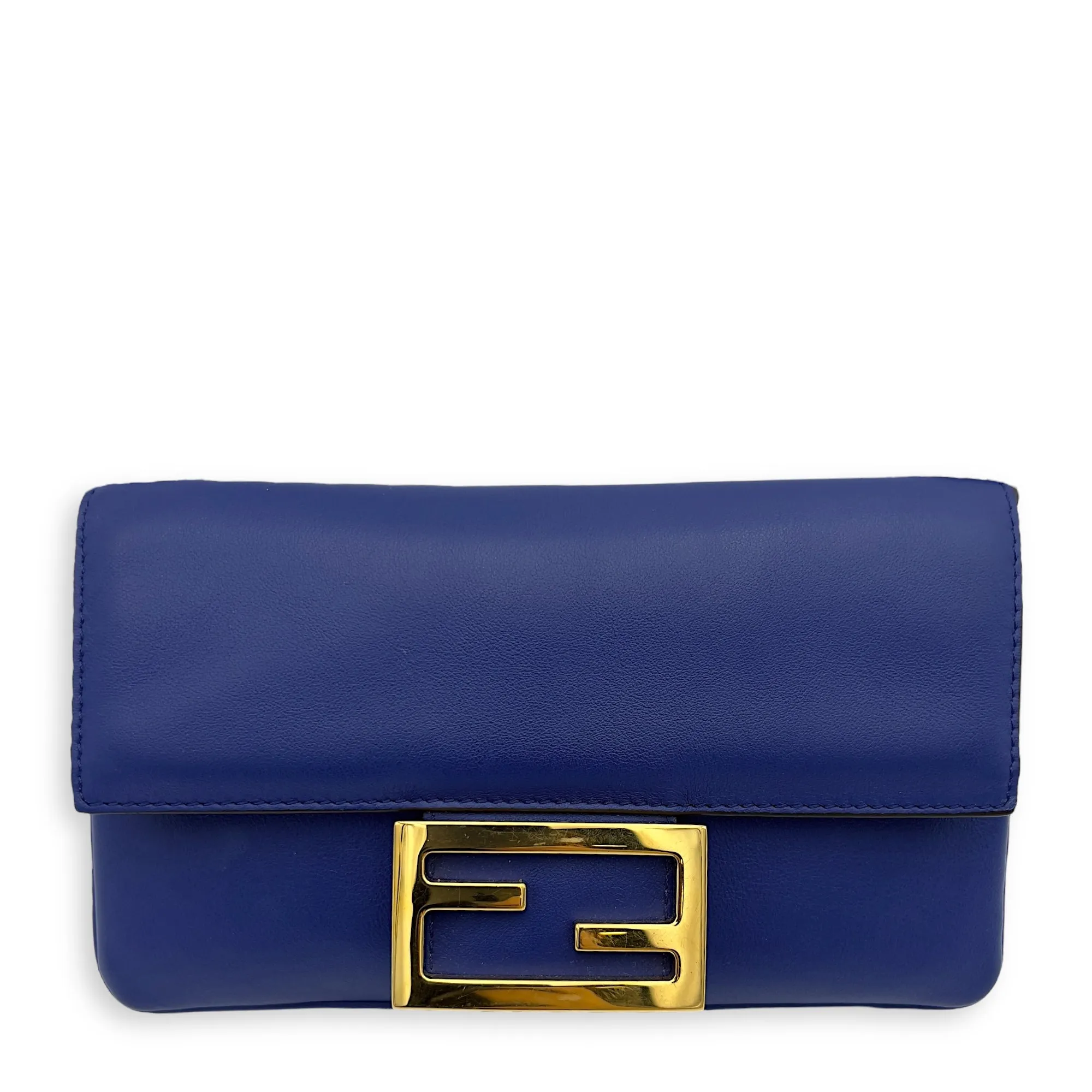 Baguette Blue Crossbody Bag in Calfskin, Gold hardware