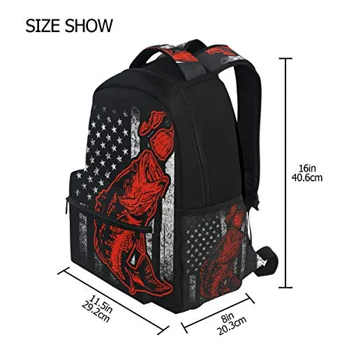 Bass Fishing Lure And American Flag Casual Backpack Bag, Fashion Lightweight Backpacks for Children's Gifts