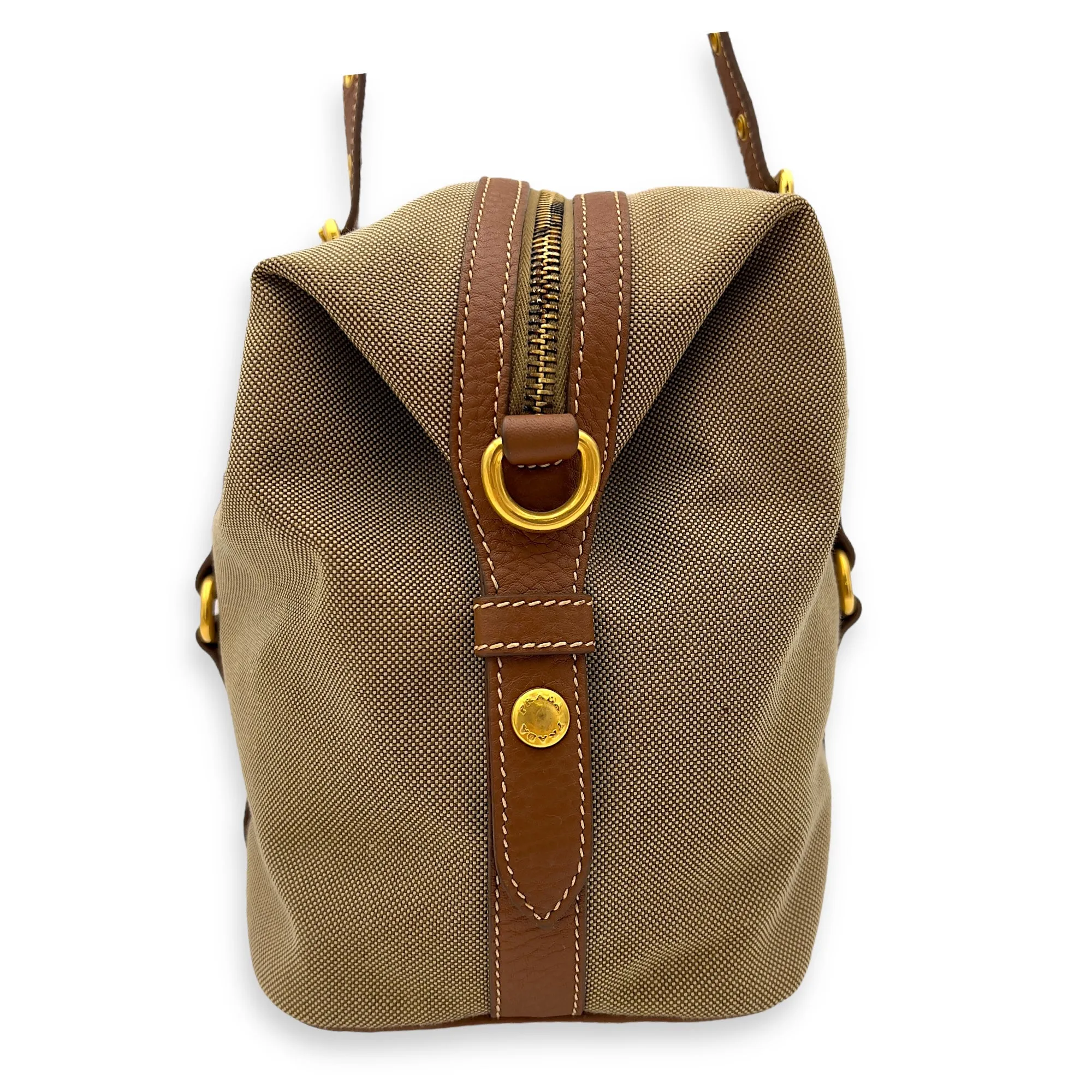 Bauletto Brown Tote Bag in Canvas, Gold hardware