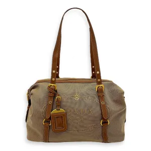 Bauletto Brown Tote Bag in Canvas, Gold hardware