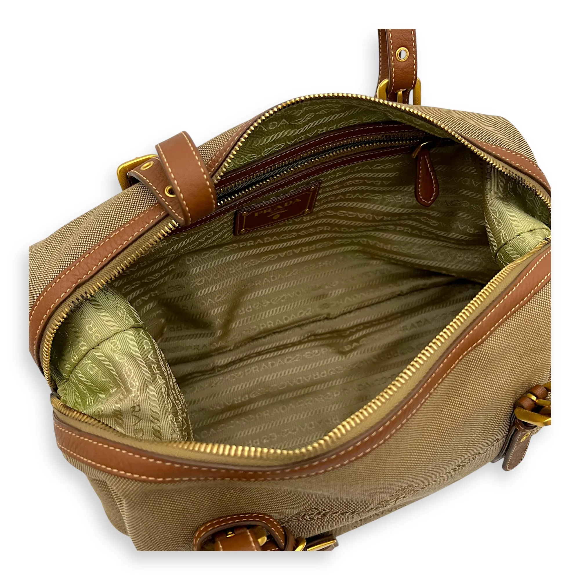 Bauletto Brown Tote Bag in Canvas, Gold hardware