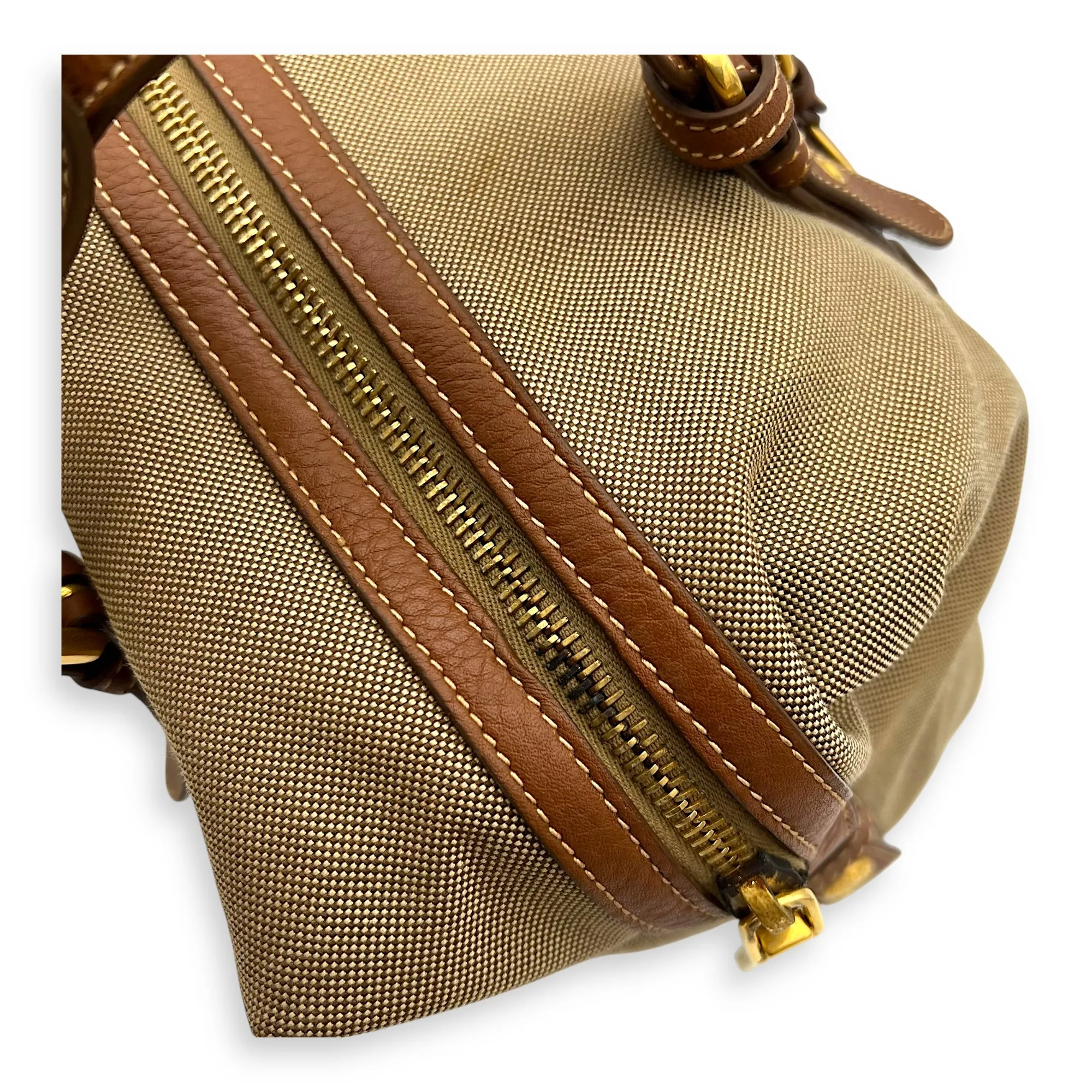 Bauletto Brown Tote Bag in Canvas, Gold hardware