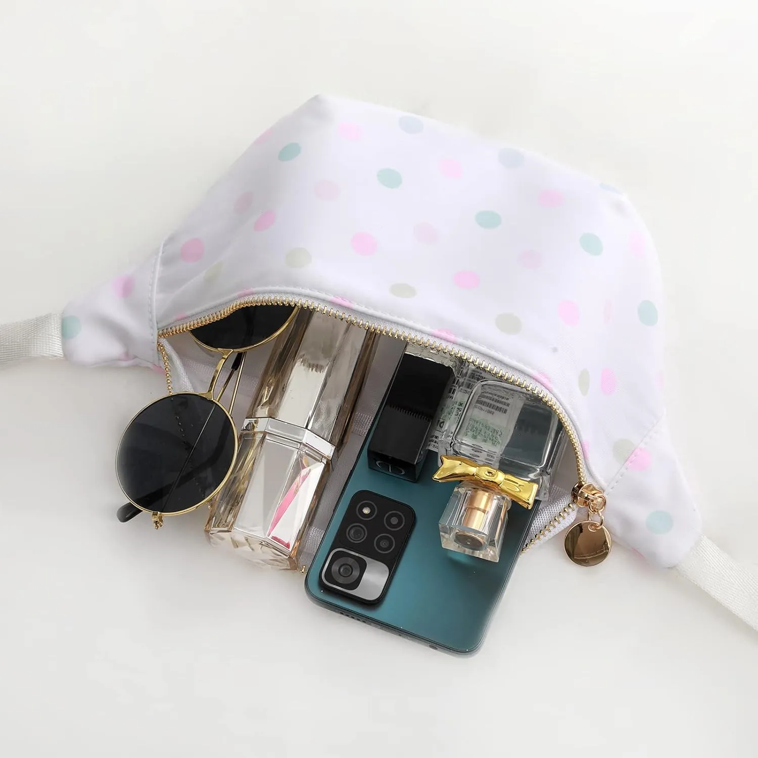 Belt Bag for Women Gingham Ruffle Crossbody Fanny Pack with Adjustable Strap,Fashion Waist Pack Bag Bum bag for Traveling Hiking Cycling Running Casual (Polka Dot)