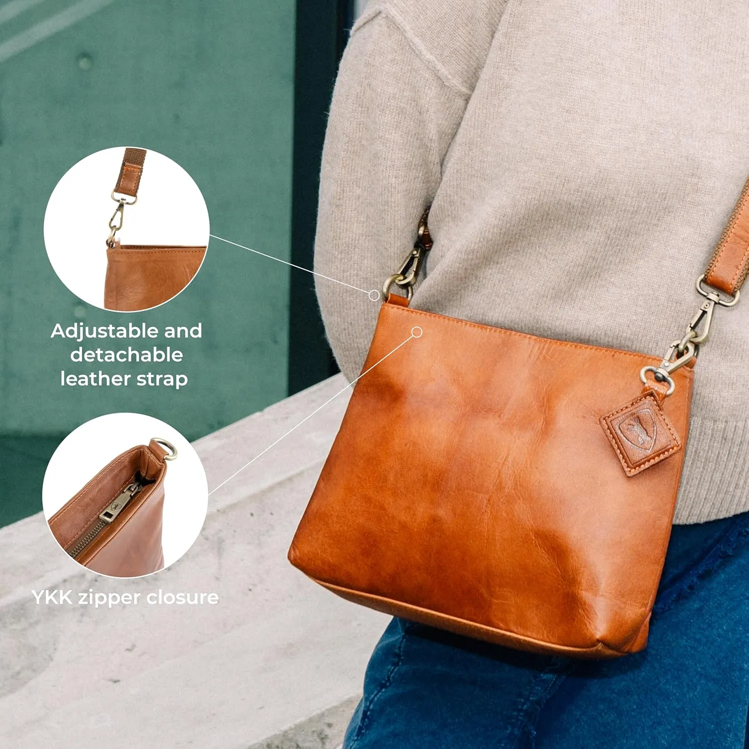 BERLINER BAGS Vintage Genuine Leather Shoulder Bag Marbella, Crossbody Purse for Women, Satchel Bag