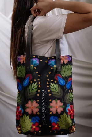 Black Floral Tote Bag (Made to order)