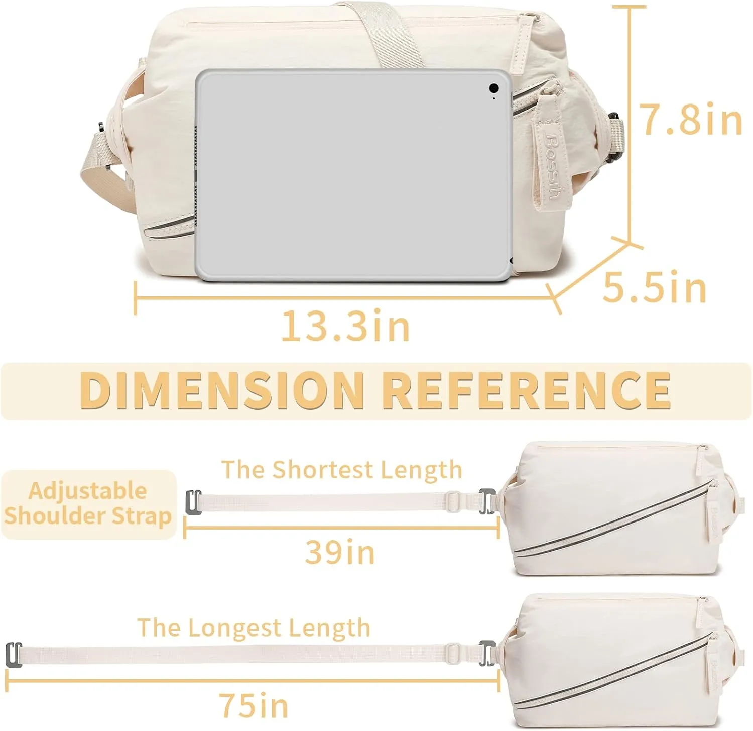 BOSSTIN Small Gym Bag for Women Men, Small Duffle Bag Crossbody Bags for Women, Lightweight Compact Sports Bag for Gym Work Fitness Travel, 3 in 1 Workout Bag-Beige