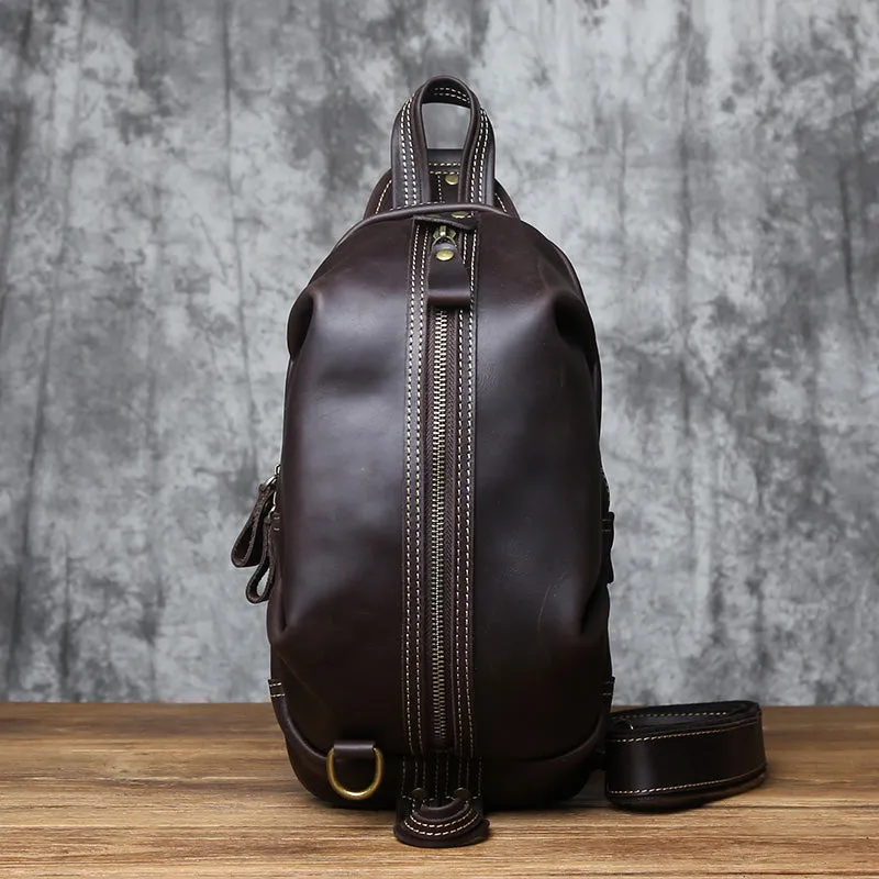 Brown Leather Sling Pack Cool Sling Bags for Men Cool Mens Sling Bags Crossbody Chest Bag