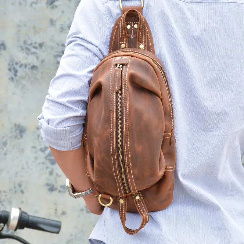 Brown Leather Sling Pack Cool Sling Bags for Men Cool Mens Sling Bags Crossbody Chest Bag