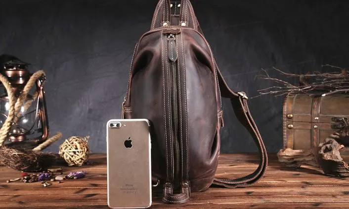Brown Leather Sling Pack Cool Sling Bags for Men Cool Mens Sling Bags Crossbody Chest Bag