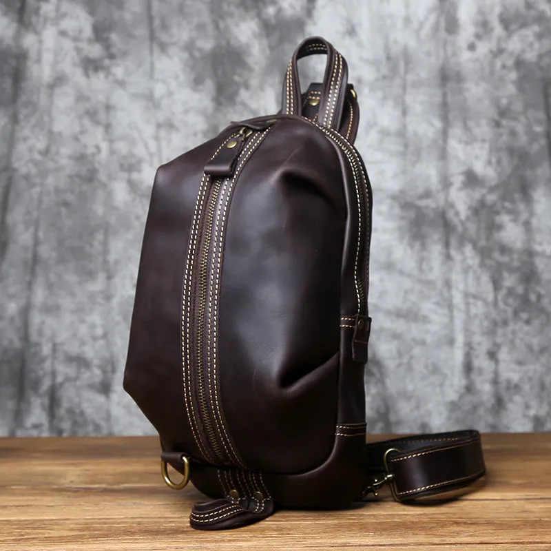 Brown Leather Sling Pack Cool Sling Bags for Men Cool Mens Sling Bags Crossbody Chest Bag