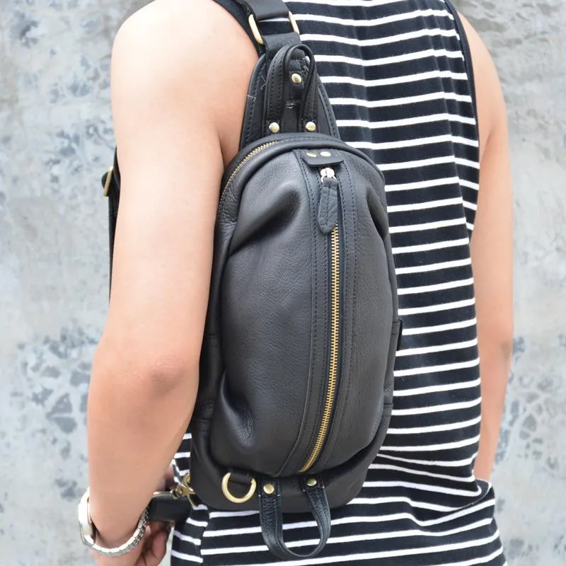 Brown Leather Sling Pack Cool Sling Bags for Men Cool Mens Sling Bags Crossbody Chest Bag