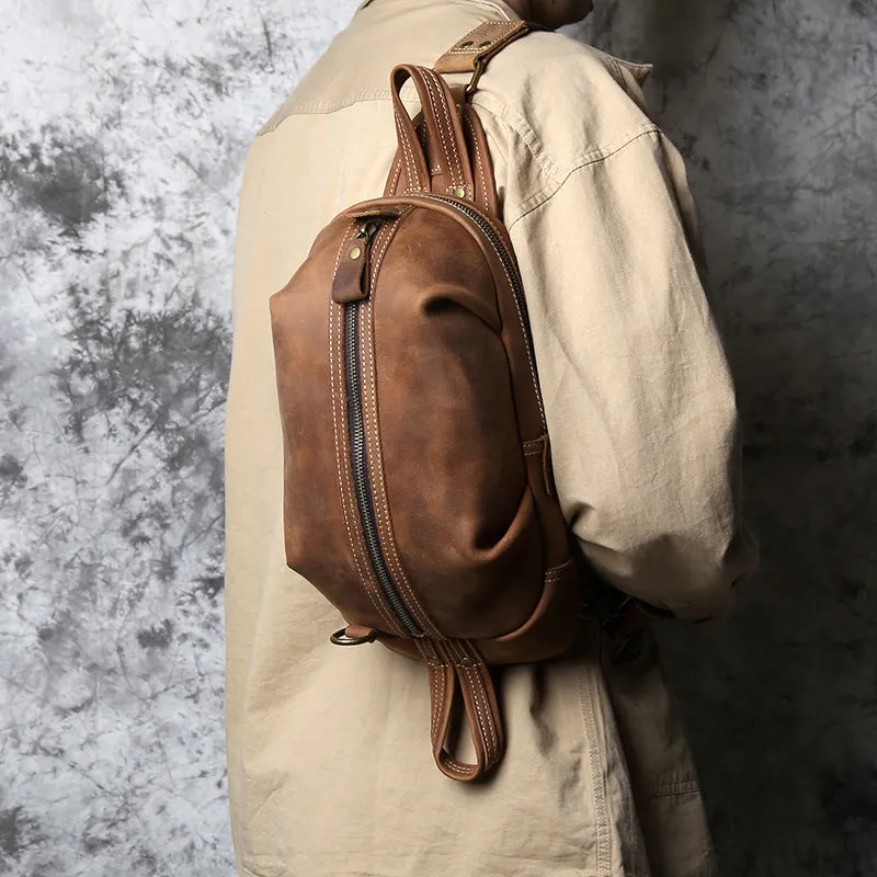 Brown Leather Sling Pack Cool Sling Bags for Men Cool Mens Sling Bags Crossbody Chest Bag