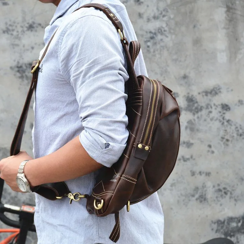 Brown Leather Sling Pack Cool Sling Bags for Men Cool Mens Sling Bags Crossbody Chest Bag